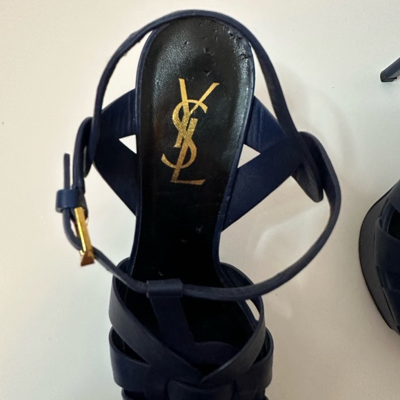YSL Blue Leather Tribute Platform Sandals Size 37 - Picture 8 of 9